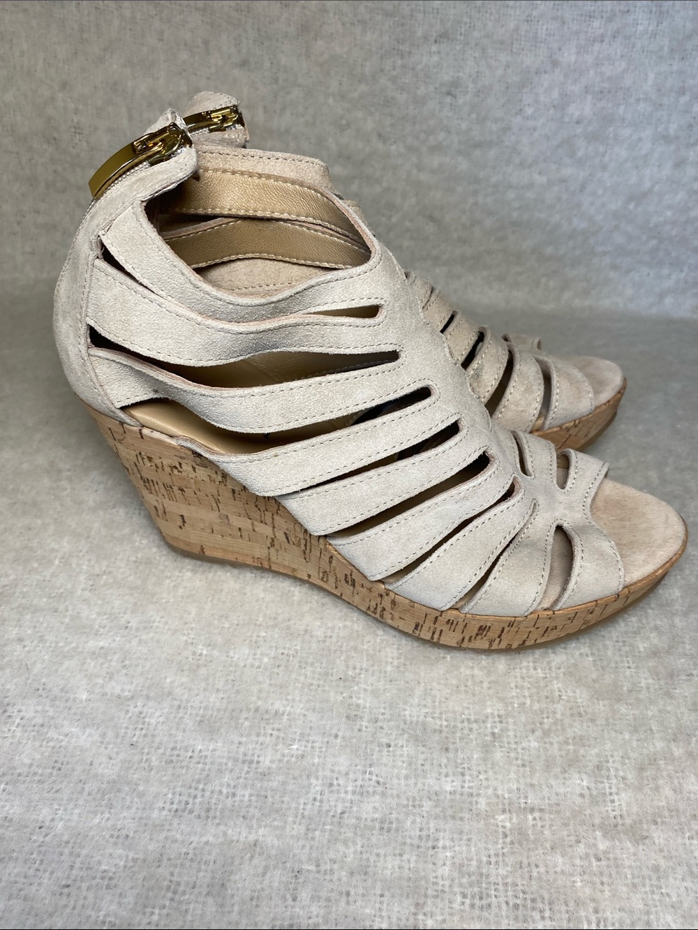 NWOT Cordani Women’s Strappy Cork Wedge Sandals in Beige